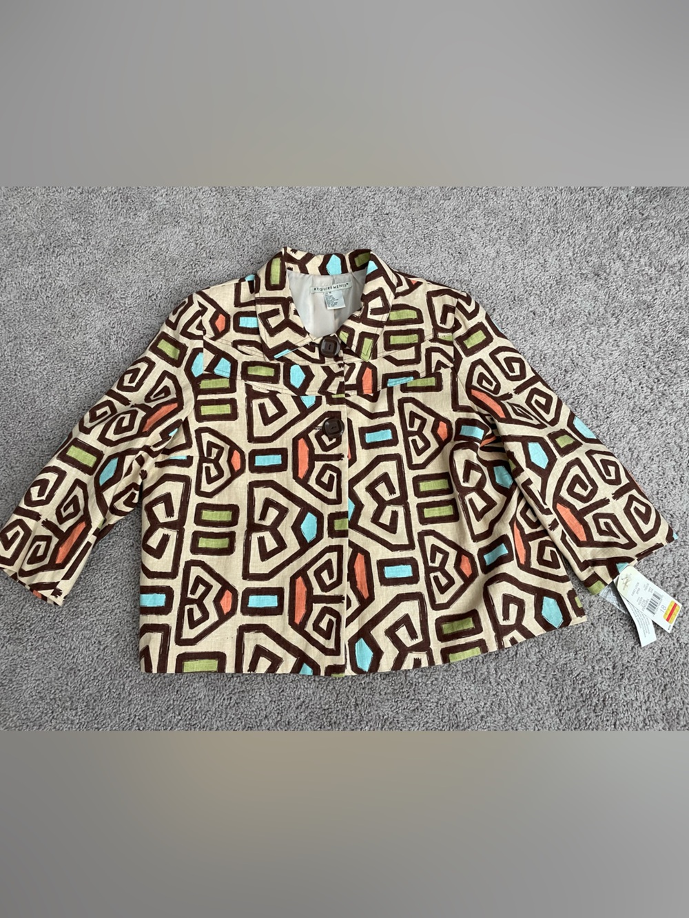 NWT Vintage Requirements Geometric Tribal Linen Blend Blazer Jacket